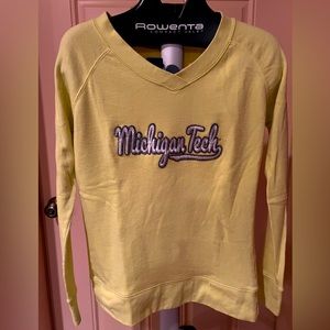 Michigan Tech Neon Yellow V-Neck Fleece Sweatshirt Women's Size M
